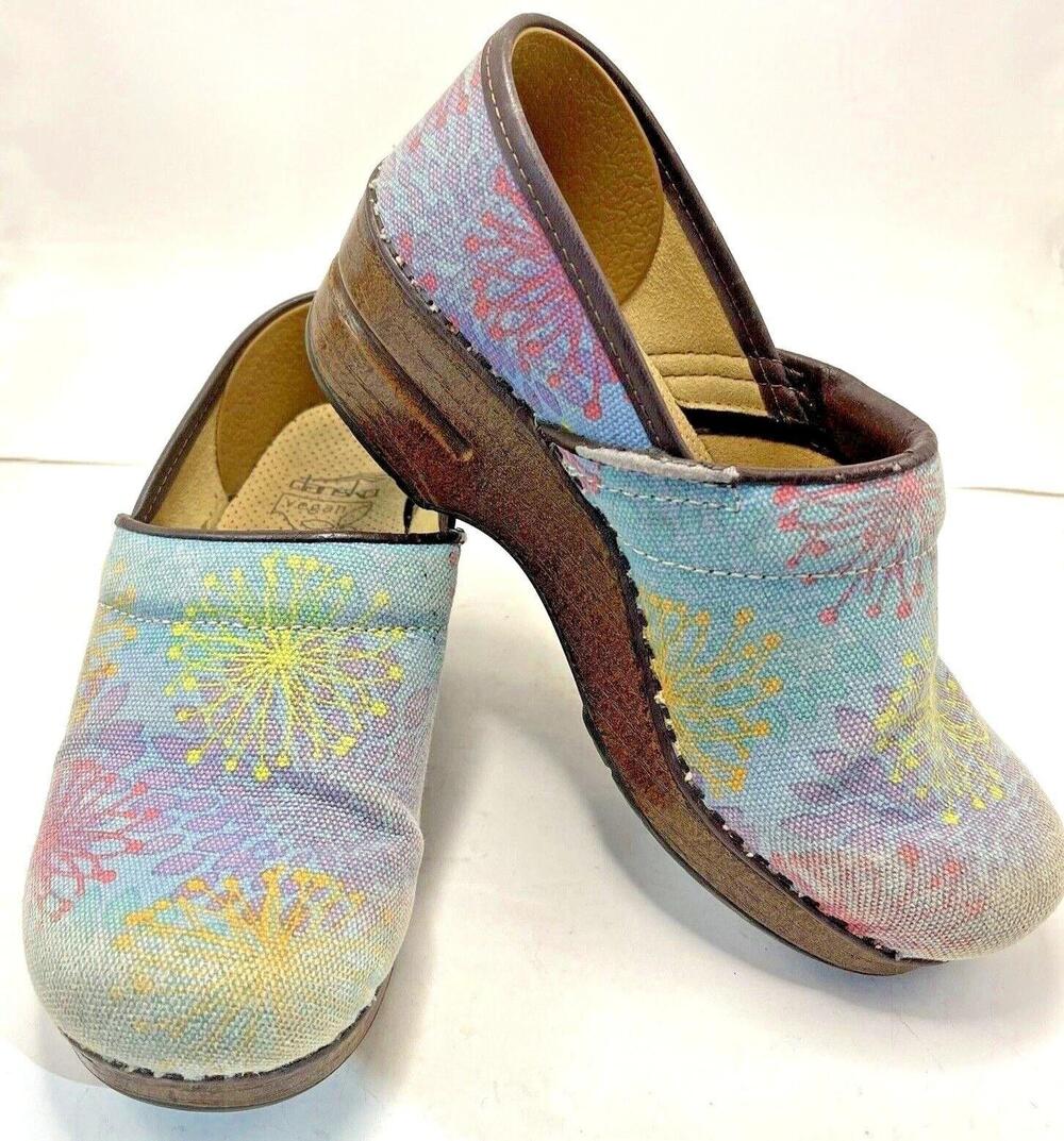 Dansko Shoes Womens Size 5.5 EU 36 Blue Multicolor Vegan Floral Clogs Canvas
